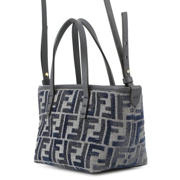 FENDI Roll FF Jacquard 2-way Handbag Size Mini Canvas/Leather Navy - Picture 2 of 12
